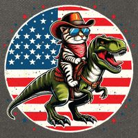 Funny Cowboy Cat Riding Dinosaur Usa Flag Trex 4th Of July Cotton Canvas Backpack