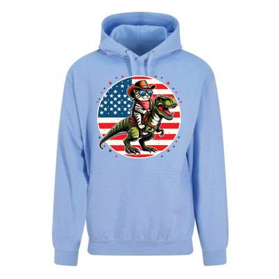 Funny Cowboy Cat Riding Dinosaur Usa Flag Trex 4th Of July Unisex Surf Hoodie