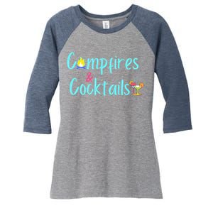 Funny Camping Campfires And Cocktails Gift For Camper Women's Tri-Blend 3/4-Sleeve Raglan Shirt