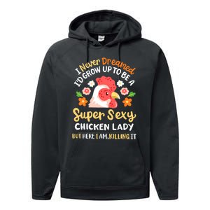 Funny Crazy Chicken Farmer Lady Women Funny Animal Chicken Lover Farmer Gifts Performance Fleece Hoodie