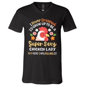 Funny Crazy Chicken Farmer Lady Women Funny Animal Chicken Lover Farmer Gifts V-Neck T-Shirt