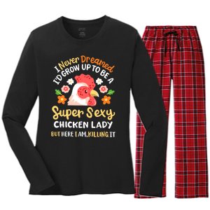 Funny Crazy Chicken Farmer Lady Women Funny Animal Chicken Lover Farmer Gifts Women's Long Sleeve Flannel Pajama Set 