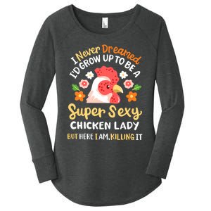 Funny Crazy Chicken Farmer Lady Women Funny Animal Chicken Lover Farmer Gifts Women's Perfect Tri Tunic Long Sleeve Shirt