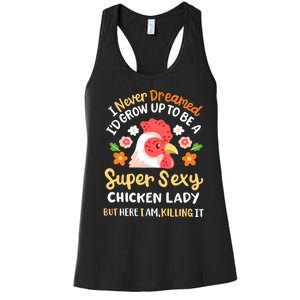 Funny Crazy Chicken Farmer Lady Women Funny Animal Chicken Lover Farmer Gifts Women's Racerback Tank