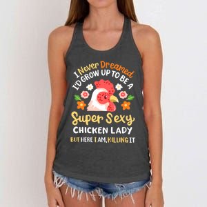 Funny Crazy Chicken Farmer Lady Women Funny Animal Chicken Lover Farmer Gifts Women's Knotted Racerback Tank