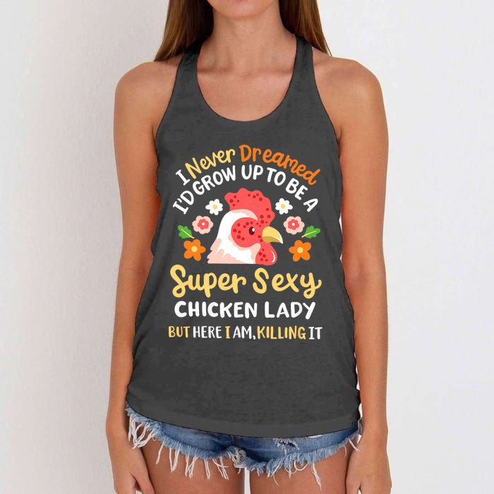 Funny Crazy Chicken Farmer Lady Women Funny Animal Chicken Lover Farmer Gifts Women's Knotted Racerback Tank