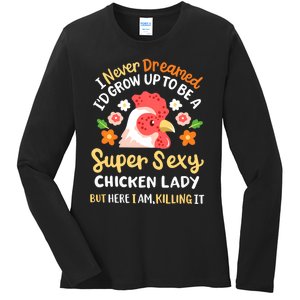 Funny Crazy Chicken Farmer Lady Women Funny Animal Chicken Lover Farmer Gifts Ladies Long Sleeve Shirt