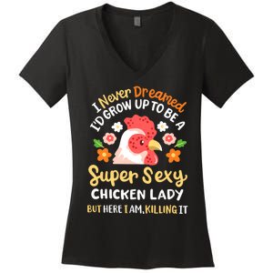 Funny Crazy Chicken Farmer Lady Women Funny Animal Chicken Lover Farmer Gifts Women's V-Neck T-Shirt