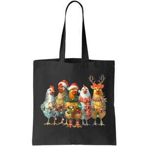 Funny Chicken Christmas Lights Farm Animal Cute Xmas Holiday Tote Bag