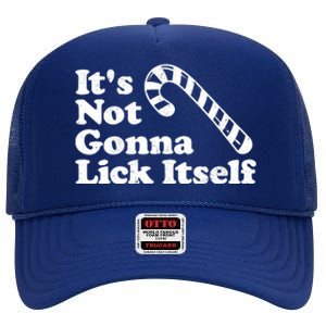 Funny Candy Cane Lick Itself Adult Christmas in July Gift High Crown Mesh Back Trucker Hat