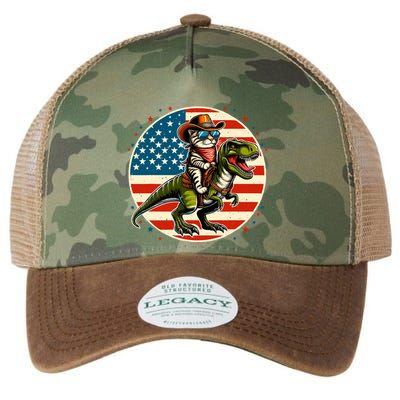 Funny Cowboy Cat Riding Dinosaur Usa Flag Trex 4th Of July Legacy Tie Dye Trucker Hat