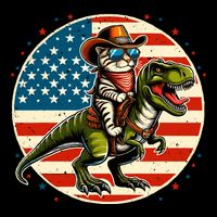Funny Cowboy Cat Riding Dinosaur Usa Flag Trex 4th Of July Flexfit Unipanel Trucker Cap