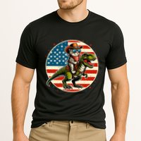 Funny Cowboy Cat Riding Dinosaur Usa Flag Trex 4th Of July Cooling Performance Crew T-Shirt
