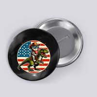 Funny Cowboy Cat Riding Dinosaur Usa Flag Trex 4th Of July Button