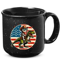 Funny Cowboy Cat Riding Dinosaur Usa Flag Trex 4th Of July 15oz Campfire Ceramic Mug