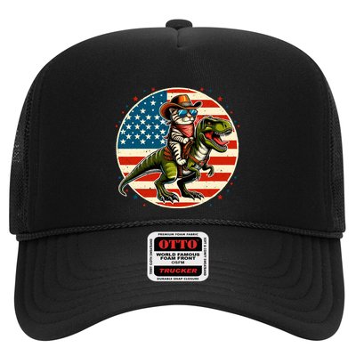 Funny Cowboy Cat Riding Dinosaur Usa Flag Trex 4th Of July Trucker Hat