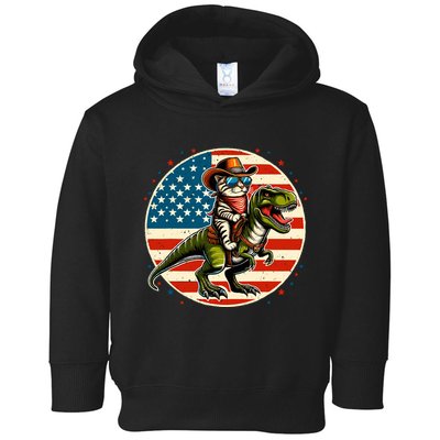Funny Cowboy Cat Riding Dinosaur Usa Flag Trex 4th Of July Toddler Hoodie