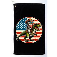 Funny Cowboy Cat Riding Dinosaur Usa Flag Trex 4th Of July Golf Towel