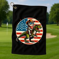 Funny Cowboy Cat Riding Dinosaur Usa Flag Trex 4th Of July Golf Towel