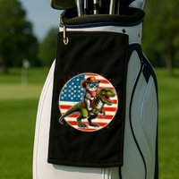 Funny Cowboy Cat Riding Dinosaur Usa Flag Trex 4th Of July Golf Towel