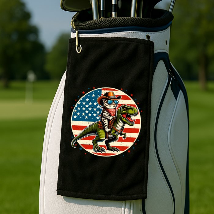 Funny Cowboy Cat Riding Dinosaur Usa Flag Trex 4th Of July Golf Towel
