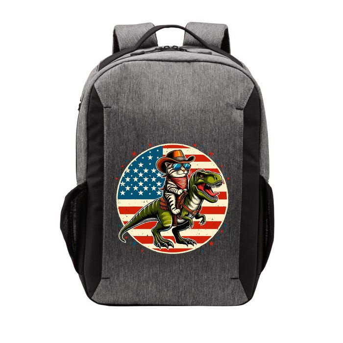Funny Cowboy Cat Riding Dinosaur Usa Flag Trex 4th Of July Vector Backpack