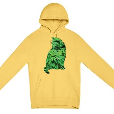 Funny Cannabis & Cat Lover Marijuana Weed Smoker Art Premium Pullover Hoodie