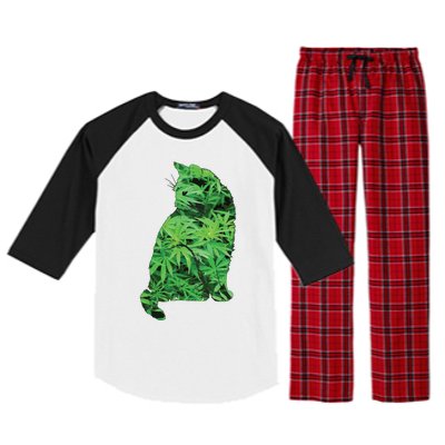 Funny Cannabis & Cat Lover Marijuana Weed Smoker Art Raglan Sleeve Pajama Set