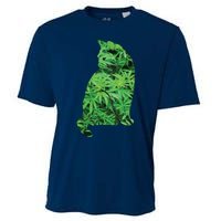 Funny Cannabis & Cat Lover Marijuana Weed Smoker Art Cooling Performance Crew T-Shirt