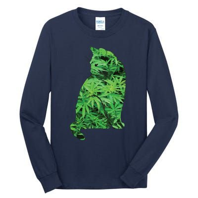 Funny Cannabis & Cat Lover Marijuana Weed Smoker Art Tall Long Sleeve T-Shirt