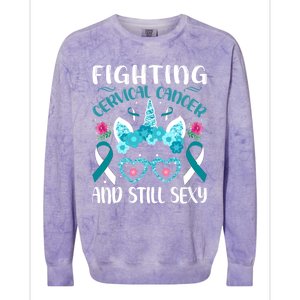 Fighting Cervical Cancer Still Sexy Cervical Cancer Warrior Gift Colorblast Crewneck Sweatshirt