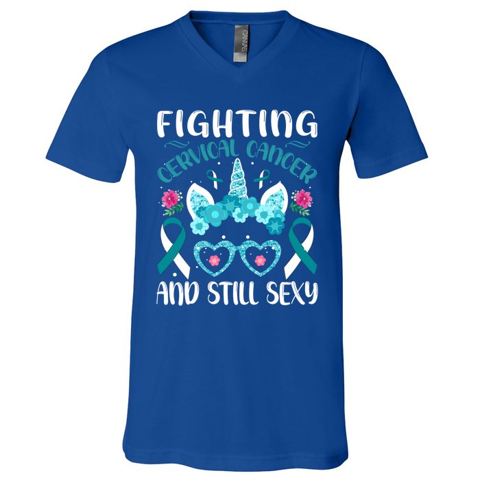 Fighting Cervical Cancer Still Sexy Cervical Cancer Warrior Gift V-Neck T-Shirt