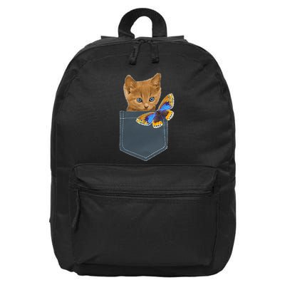 Funny Cat Cat In Pocket Looking At A Butterfly 16 in Basic Backpack
