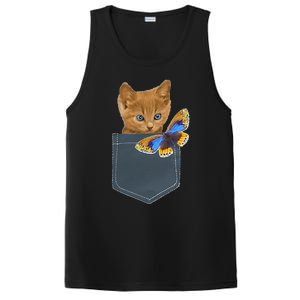 Funny Cat Cat In Pocket Looking At A Butterfly PosiCharge Competitor Tank