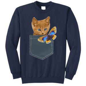 Funny Cat Cat In Pocket Looking At A Butterfly Sweatshirt