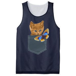 Funny Cat Cat In Pocket Looking At A Butterfly Mesh Reversible Basketball Jersey Tank