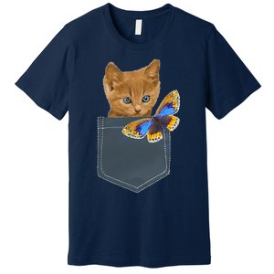 Funny Cat Cat In Pocket Looking At A Butterfly Premium T-Shirt