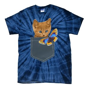 Funny Cat Cat In Pocket Looking At A Butterfly Tie-Dye T-Shirt