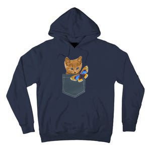 Funny Cat Cat In Pocket Looking At A Butterfly Tall Hoodie