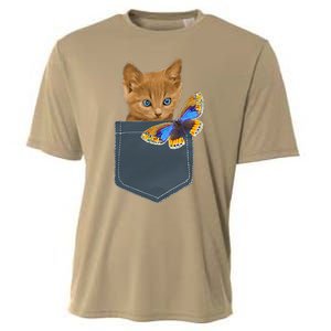 Funny Cat Cat In Pocket Looking At A Butterfly Cooling Performance Crew T-Shirt