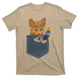 Funny Cat Cat In Pocket Looking At A Butterfly T-Shirt