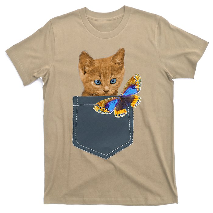 Funny Cat Cat In Pocket Looking At A Butterfly T-Shirt