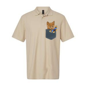 Funny Cat Cat In Pocket Looking At A Butterfly Softstyle Adult Sport Polo