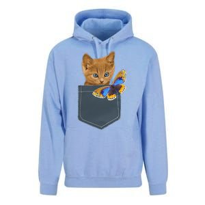 Funny Cat Cat In Pocket Looking At A Butterfly Unisex Surf Hoodie