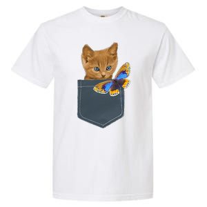 Funny Cat Cat In Pocket Looking At A Butterfly Garment-Dyed Heavyweight T-Shirt