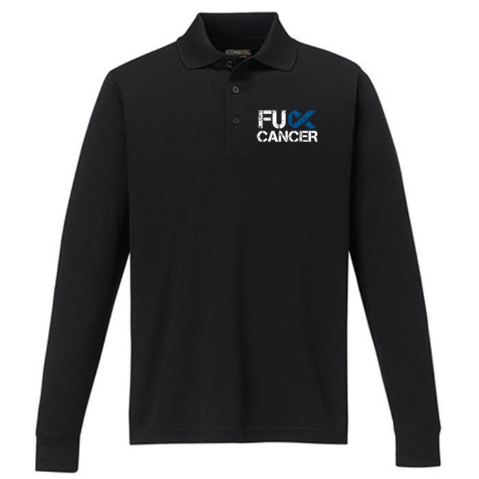 Fuck Cancer Colon Cancer Support Gift Performance Long Sleeve Polo