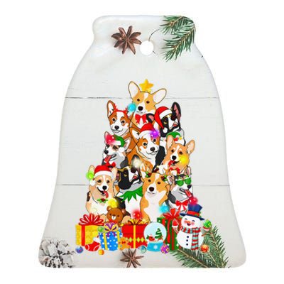 Funny Corgi Christmas Tree Lights Puppy Corgi Dog Lover Ceramic Bell Ornament