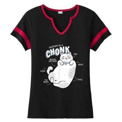 Funny Chonk Cat Meme Anatomy Of A Chonk Ladies Halftime Notch Neck Tee