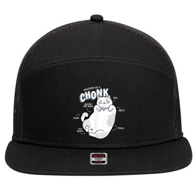 Funny Chonk Cat Meme Anatomy Of A Chonk 7 Panel Mesh Trucker Snapback Hat