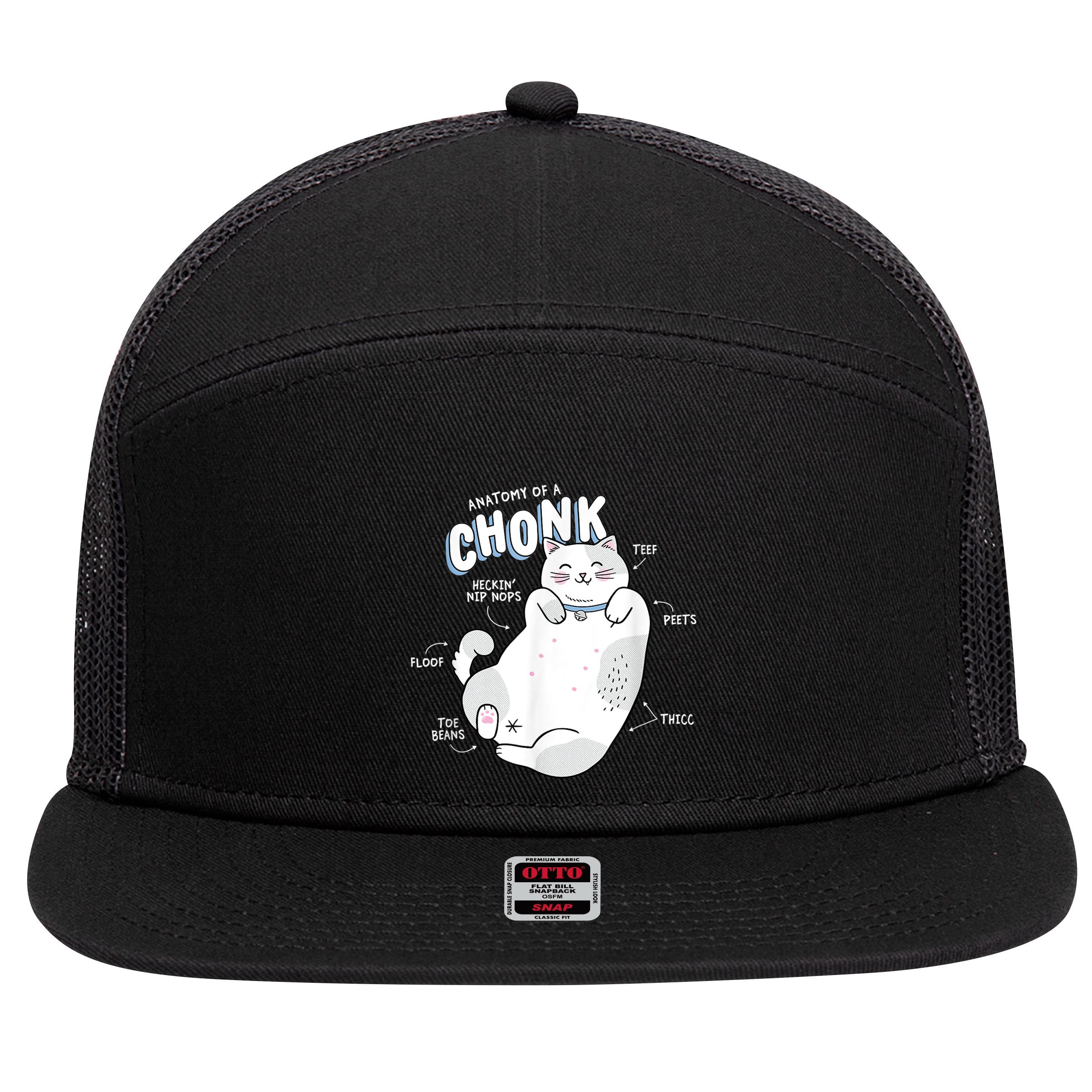 Funny Chonk Cat Meme Anatomy Of A Chonk 7 Panel Mesh Trucker Snapback Hat